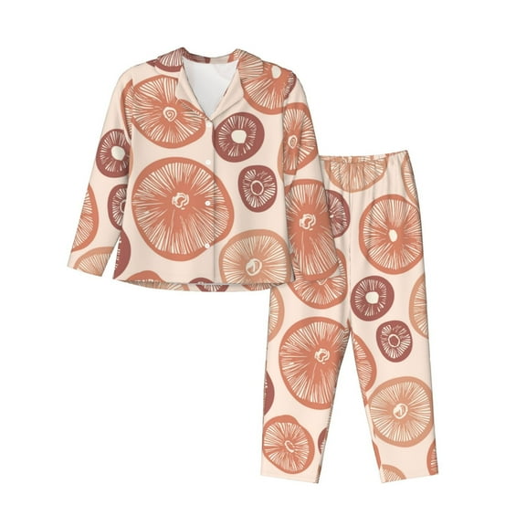Goofa Mushrooms2 Printed Women’s 2 Piece Pajama Set Super,Pajamas Women's Long Sleeve Sleepwear Soft Button Down Loungewear Pjs Lounge Set Nightwear-Large