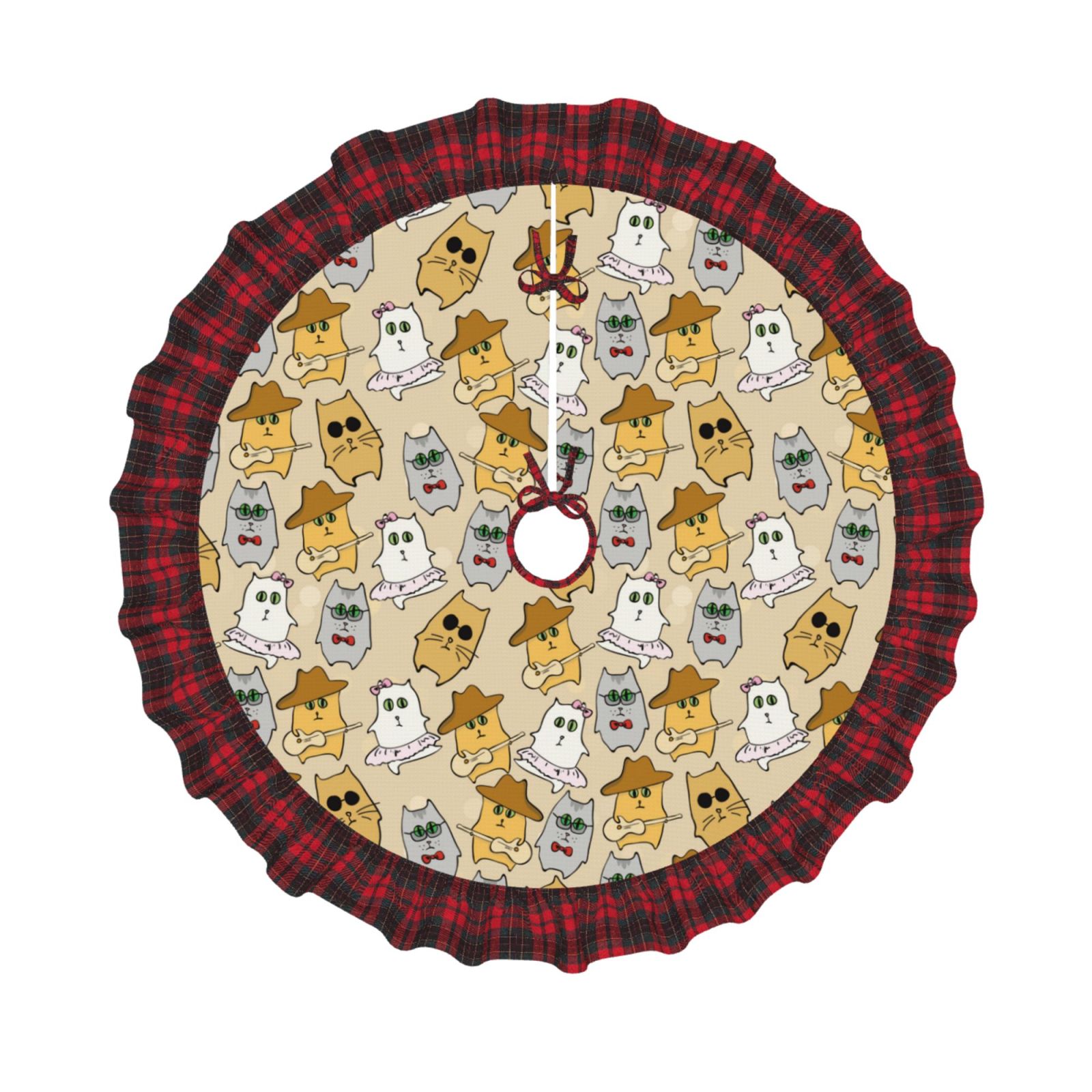Goofa Music Dancing Cat Pattern Christmas Tree Skirt, Merry Christmas