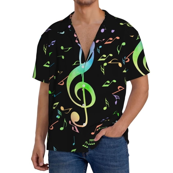 Goofa Music Notes Printed Men's Casual Short-sleeved Shirt,Lightweight Breathable Button-down,Summer Casual men's top,Versatile Fashion shirt-XX-Large