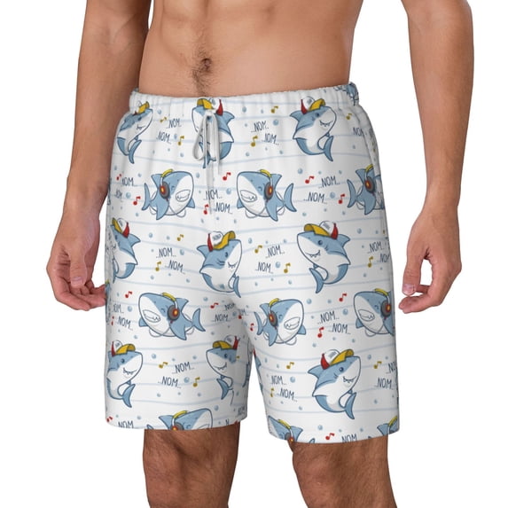 Goofa Music Shark Printed Men's Swim Trunks Board Shorts Quick Dry Mens Swimming Trunks with Compression Liner,Breathable Fit Hawaii Beach Shorts-Large