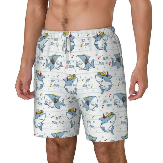 Goofa Music Shark Printed Men's Swim Trunks Board Shorts Quick Dry Mens Swimming Trunks with Compression Liner,Breathable Fit Hawaii Beach Shorts-Medium