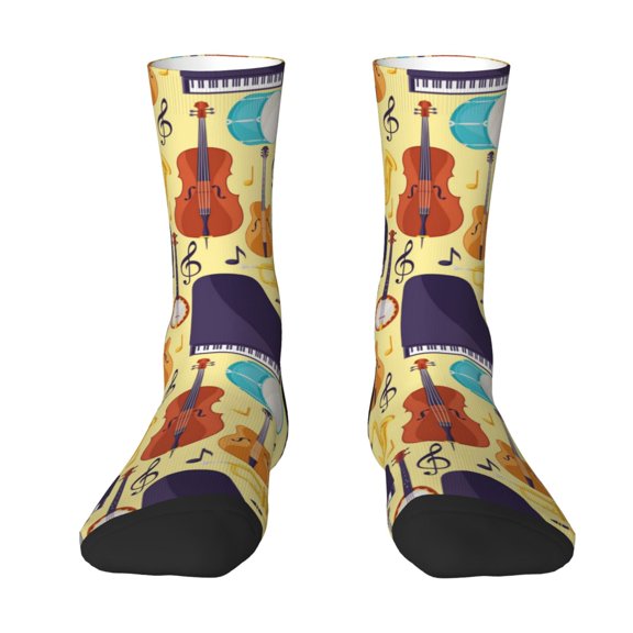 Goofa Musical Instruments Printed Men's Crew Socks, Soft Durable Breathable Moisture-Wicking with Odor Control Cotton socks
