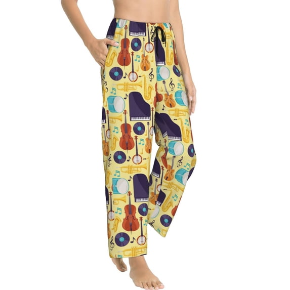 Goofa Musical Instruments Printed Soft Pajama Pants for Women, Wide Leg Comfy Casual Lounge Yoga Pants-Small