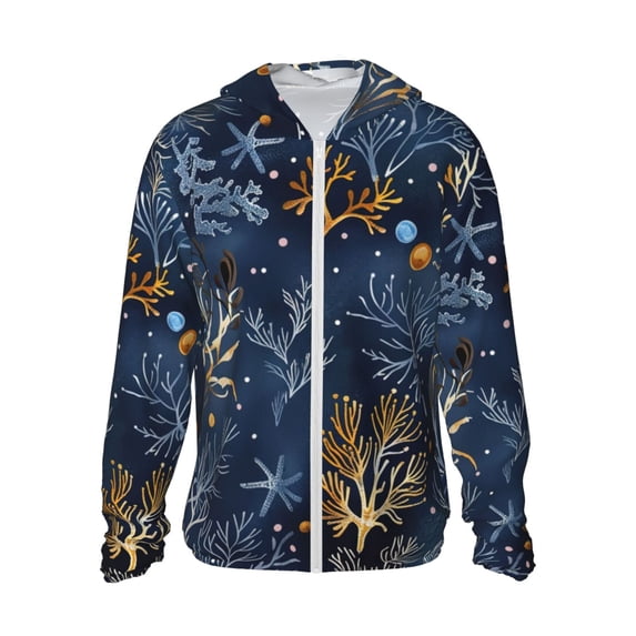 Goofa Mystical Underwater Coral Scene Printed Women's UPF 50+ Sun Protection Hoodie Jacket Lightweight Long Sleeve Sun Shirt for Women with Pocket Hiking Outdoor-XX-Large