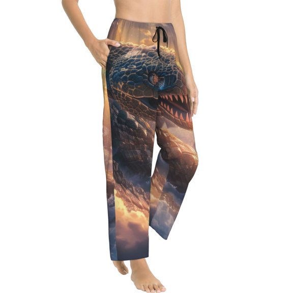 Goofa Mythical Serpent Mountain Sunrise Printed Soft Pajama Pants for Women, Wide Leg Comfy Casual Lounge Yoga Pants-Medium