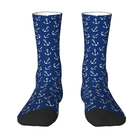 Goofa Nautical Anchors Printed Men's Crew Socks, Soft Durable Breathable Moisture-Wicking with Odor Control Cotton socks