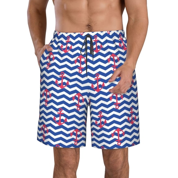 Goofa Nautical Anchors Printed Mens Swim Trunks Summer Quick Dry Short Beach Swimwear Bathing Suits-Small