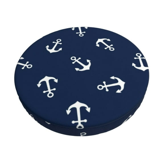 Goofa Nautical Themed Simple Anchors Printed Stool Covers Round, Waterproof Round Bar Stool Covers Anti-Slip Round Bar Stool Seat Cover with Elastic Bands Durable -