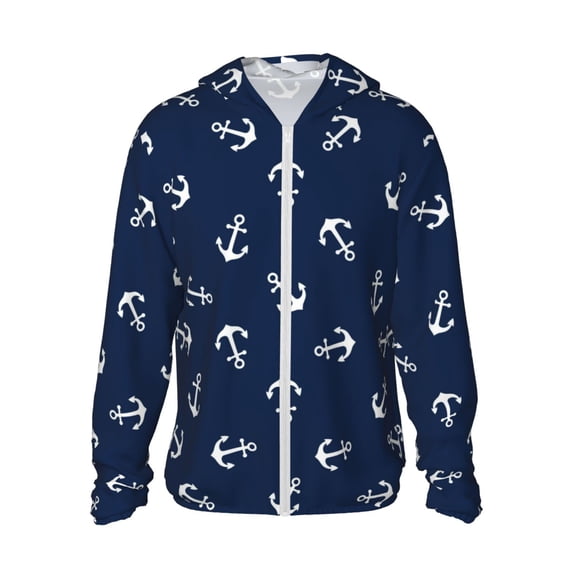 Goofa Nautical Themed Simple Anchors Printed Women's UPF 50+ Sun Protection Hoodie Jacket Lightweight Long Sleeve Sun Shirt for Women with Pocket Hiking Outdoor-