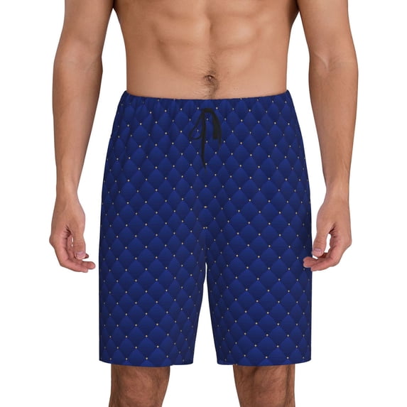 Goofa Navy Blue Pattern Men's Pajama Short Sleep Shorts Soft Comfortable Breathable Pajamas Shorts with Pockets-Medium