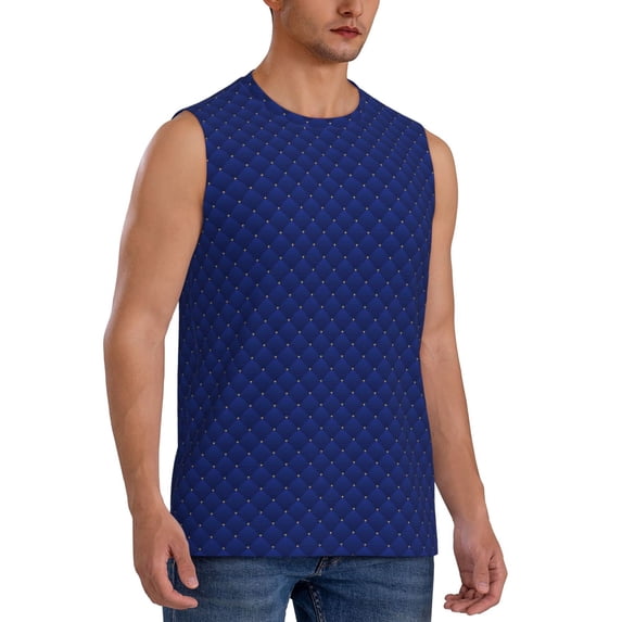 Goofa Navy Blue Printed Men's Sleeveless T-Shirt - Athletic Gym Workout Tank Top for Men - Moisture-Wicking, UPF 30+ Quick-Dry Muscle Tee-Medium