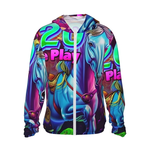 Goofa Neon Free Play Printed Women's UPF 50+ Sun Protection Hoodie Jacket Lightweight Long Sleeve Sun Shirt for Women with Pocket Hiking Outdoor-XX-Large