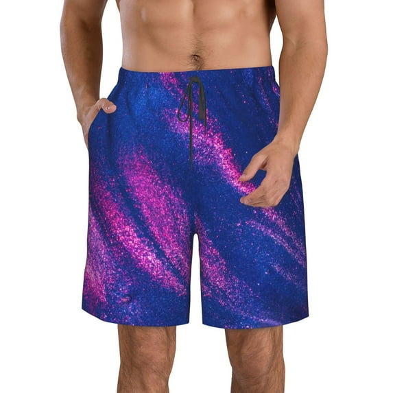 Goofa Neon Gradient Blue Printed Mens Swim Trunks Summer Quick Dry Short Beach Swimwear Bathing Suits-Medium