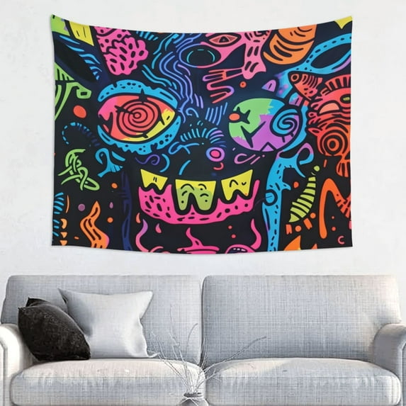 Goofa Neon Graffiti Urban Art Pattern Wall Tapestry for Bedroom ,29x37 Inch Tapestry Wall Hanging Bedspread Tapestry Boho Tapestry