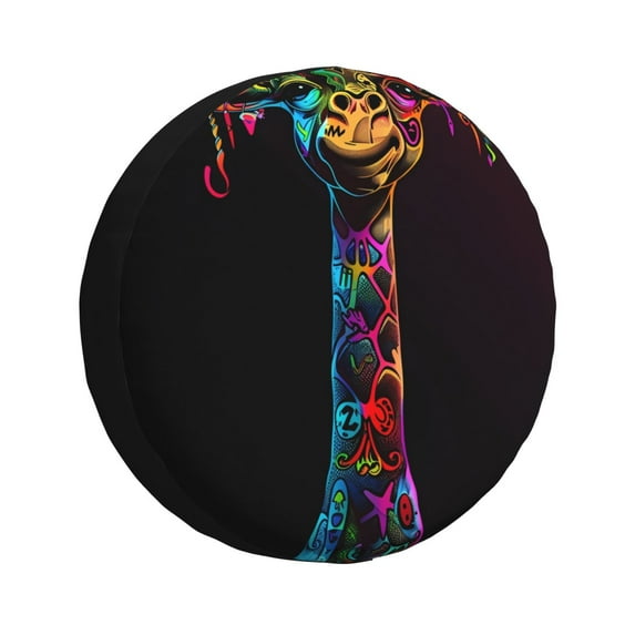 Goofa Neon Psychedelic Giraffe Pattern Universal Tire Cover for Jeep, SUV, Truck, and Trailer – Waterproof, UV-Resistant,Easy to Install, Fits 14"-17" Tires-15 inch
