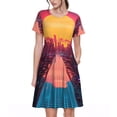 thumbnail image 1 of Goofa Neon Sunset Cyberpunk Cityscape Pattern Women Summer Short Sleeve Midi Dress with Pockets Casual Aline Flowy Tshirt Dress Vocation Beach Sundress, 1 of 6