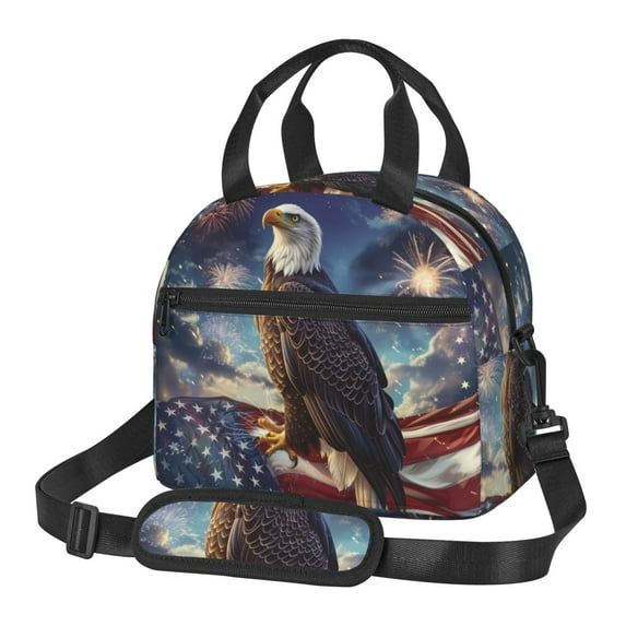 Goofa Night Sky Bald Eagle Pattern Lunch Bag ,Insulated Lunch Box, Small Leakproof Cooler Food Lunch Containers Reusable High Capacity Lunch Tote Bags