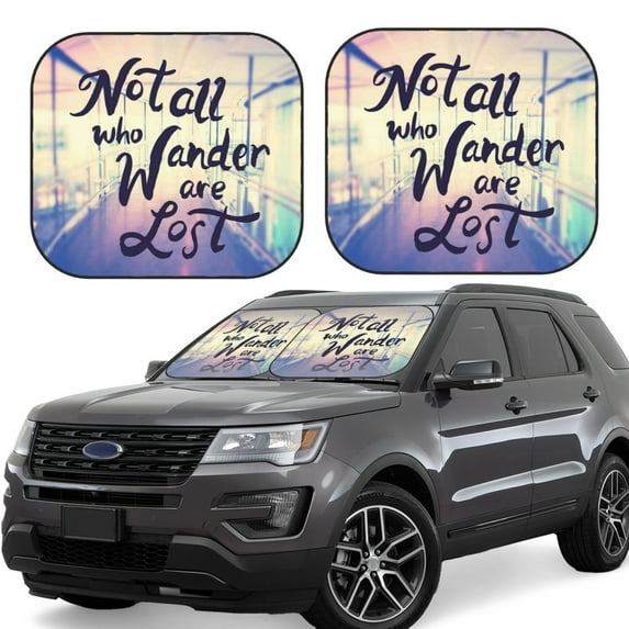 Goofa Not All Those Who Wander Are Lost Pattern 2 Piece Car Windshield Sun Shade Foldable | Front Windshield Shade for Sun, Heat and UV Rays | Sunshade for Car Front Window-Large