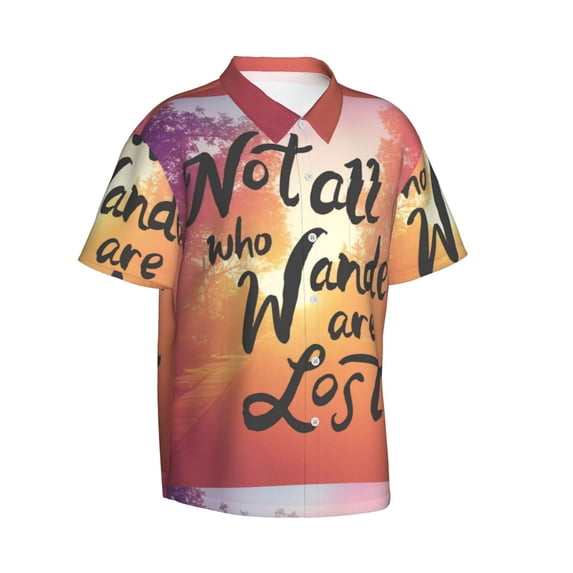 Goofa Not All Who Wander Are Lost Hawaiian Shirt for Men, Unisex Summer Beach Casual Short Sleeve Button Down Shirts,Aloha Tropical Floral print shirt-Medium