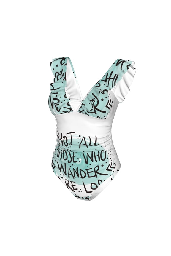 Not All Who Wander Are Lost1 Print Women's Ruffled One Piece Swimsuit V Neck
