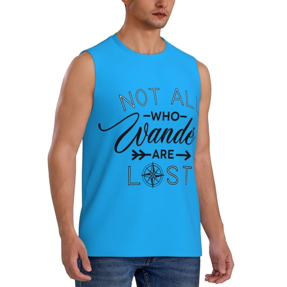 Goofa Not All Who Wander Design Printed Men's Sleeveless T-Shirt - Athletic Gym Workout Tank Top for Men - Moisture-Wicking, UPF 30+ Quick-Dry Muscle Tee-