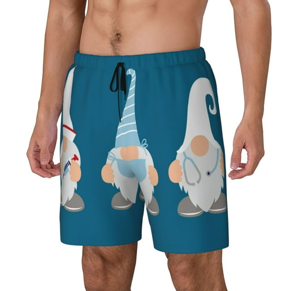 Goofa Nurse Doctor Gnomes Printed Men's Swim Trunks Board Shorts Quick Dry Mens Swimming Trunks with Compression Liner,Breathable Fit Hawaii Beach Shorts-Medium