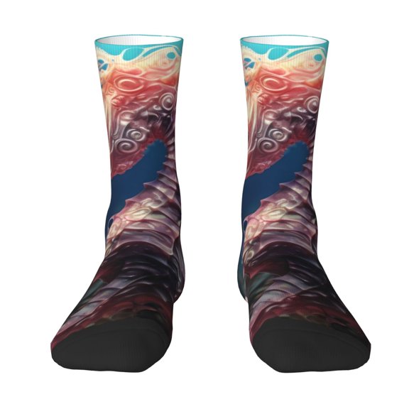 Goofa Ocean Seahorse Printed Men's Crew Socks, Soft Durable Breathable Moisture-Wicking with Odor Control Cotton socks