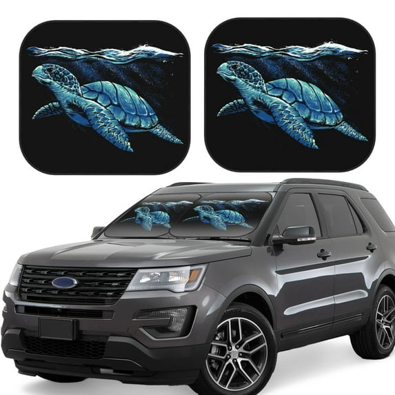 Goofa Ocean Turtle Pattern 2 Piece Car Windshield Sun Shade Foldable | Front Windshield Shade for Sun, Heat and UV Rays | Sunshade for Car Front Window-Small