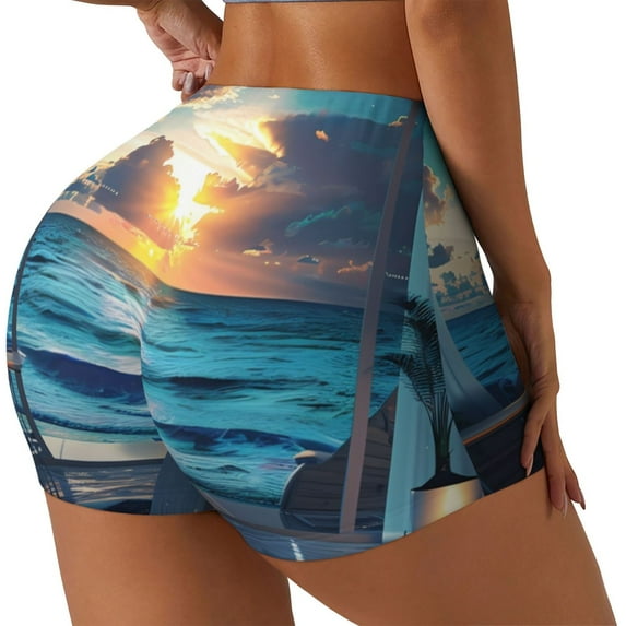 Goofa Ocean View Bedroom Printed Workout Shorts Women Seamless Scrunch Butt Lifting High Waisted Gym Booty Shorts Elastic Workout Shorts-Small