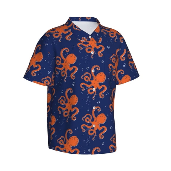 Goofa Octopus Hawaiian Shirt for Men, Unisex Summer Beach Casual Short Sleeve Button Down Shirts,Aloha Tropical Floral print shirt-