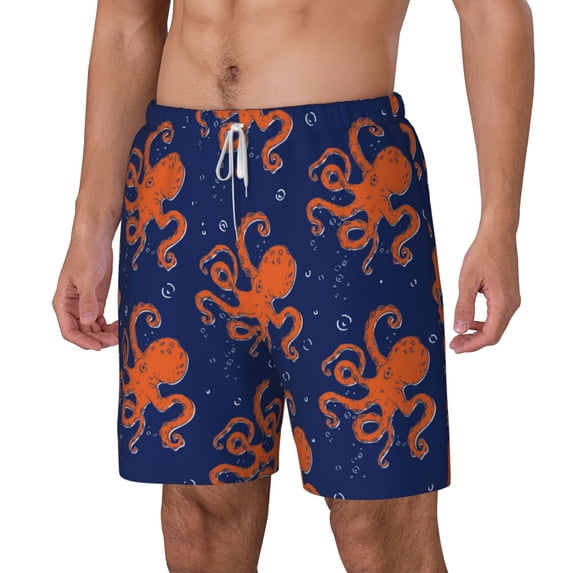 Goofa Octopus Printed Men's Swim Trunks Board Shorts Quick Dry Mens Swimming Trunks with Compression Liner,Breathable Fit Hawaii Beach Shorts-Large