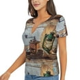 thumbnail image 1 of Goofa Oil Lamp Coffee Beans Pattern Womens Deep V Neck Low Cut Tops Casual Summer Short Sleeve Ribbed Knit T-Shirts-Medium, 1 of 5
