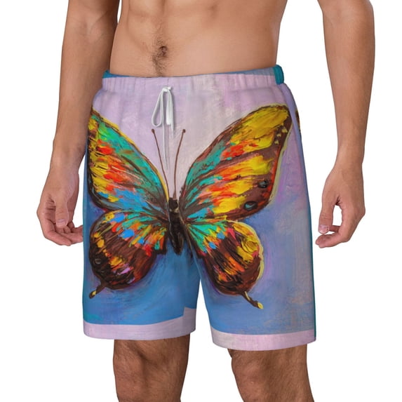 Goofa Oil Painting Beautiful Butterfly Printed Men's Swim Trunks Board Shorts Quick Dry Mens Swimming Trunks with Compression Liner,Breathable Fit Hawaii Beach Shorts-Small