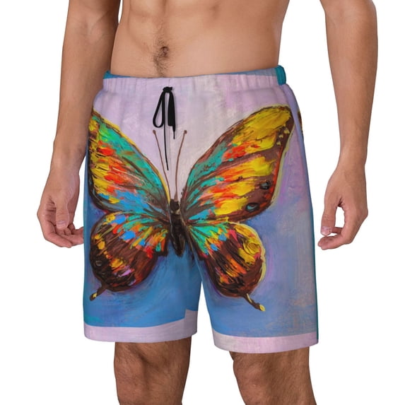 Goofa Oil Painting Beautiful Butterfly Printed Men's Swim Trunks Board Shorts Quick Dry Mens Swimming Trunks with Compression Liner,Breathable Fit Hawaii Beach Shorts-