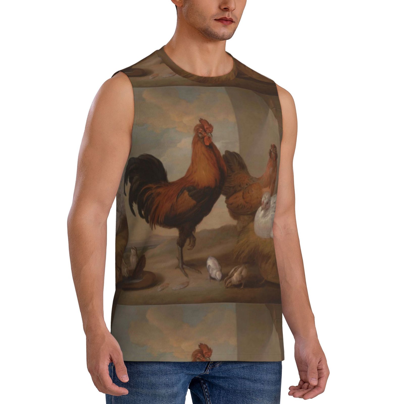 Goofa Oil Painting Chicken And Duck Printed Men's Sleeveless T-Shirt ...