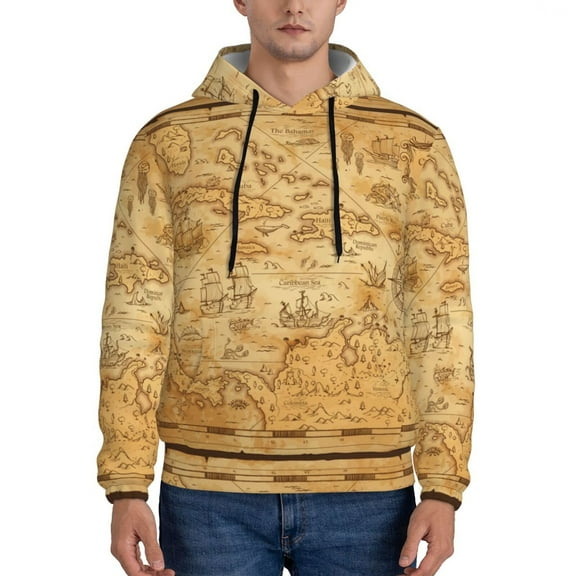 Goofa Old Vintage Map Of Sea for Men's Hooded Sweatshirt - Lightweight Pullover Hoodie with Kangaroo Pocket, Perfect for Everyday Wear-Small