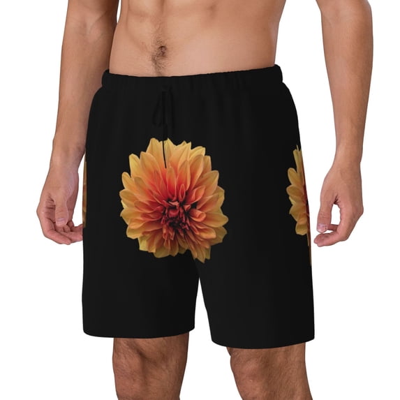 Goofa Orange Dalia Printed Men's Swim Trunks Board Shorts Quick Dry Mens Swimming Trunks with Compression Liner,Breathable Fit Hawaii Beach Shorts-Large