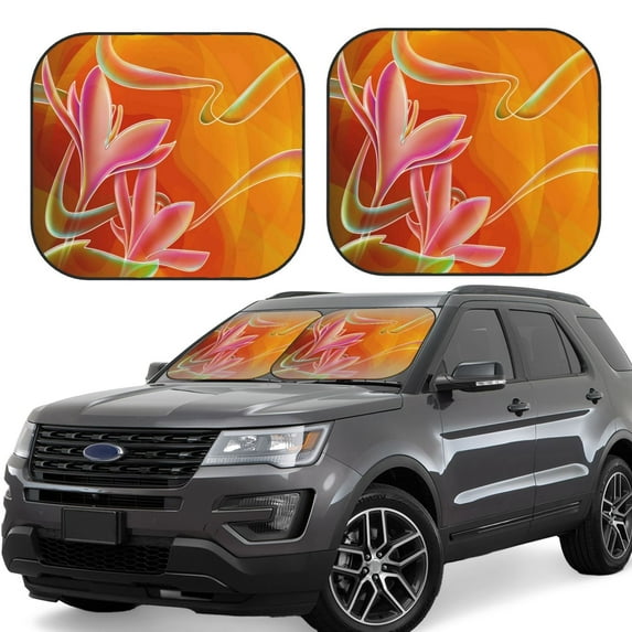 Goofa Orange Flower Psychedelic Pattern 2 Piece Car Windshield Sun Shade Foldable | Front Windshield Shade for Sun, Heat and UV Rays | Sunshade for Car Front Window-Small