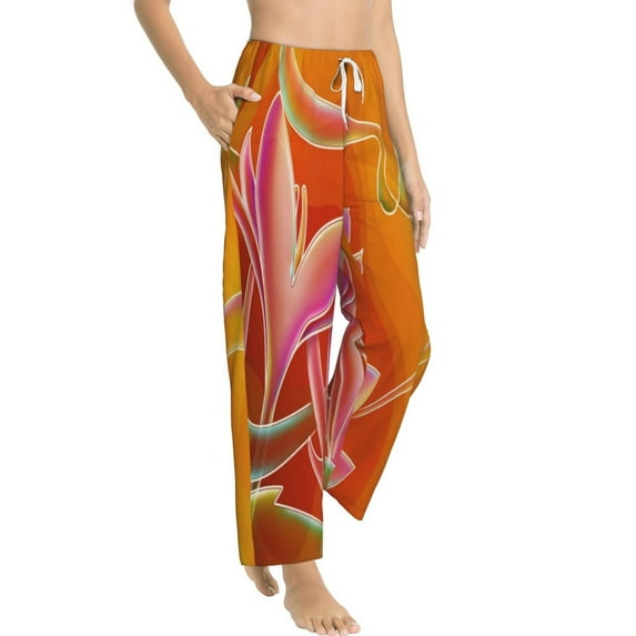 Goofa Orange Flower Psychedelic Printed Soft Pajama Pants for Women, Wide Leg Comfy Casual Lounge Yoga Pants-Large