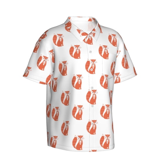 Goofa Orange Fox Hawaiian Shirt for Men, Unisex Summer Beach Casual Short Sleeve Button Down Shirts,Aloha Tropical Floral print shirt-3X-Large