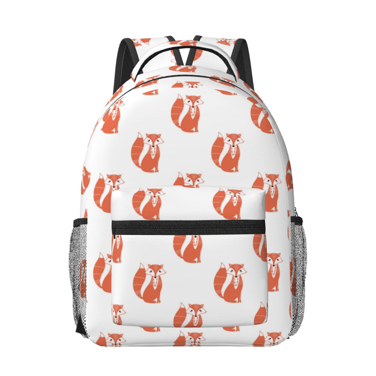 Goofa Orange Fox Pattern Comfortable Student Backpack - Ergonomic ...