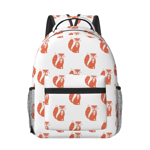 Goofa Orange Fox Pattern Comfortable Student Backpack - Ergonomic Design, Durable, Water-Resistant, Multi-Compartment,Travel, and Outdoor Activities
