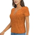 thumbnail image 1 of Goofa Orange Glitter Pattern Womens Deep V Neck Low Cut Tops Casual Summer Short Sleeve Ribbed Knit T-Shirts-Medium, 1 of 5