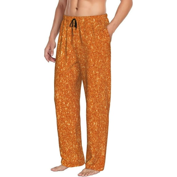 Goofa Orange Glitter Printed Soft Pajama Pants for Men, Wide Leg Comfy Casual Lounge Yoga Pants-X-Large