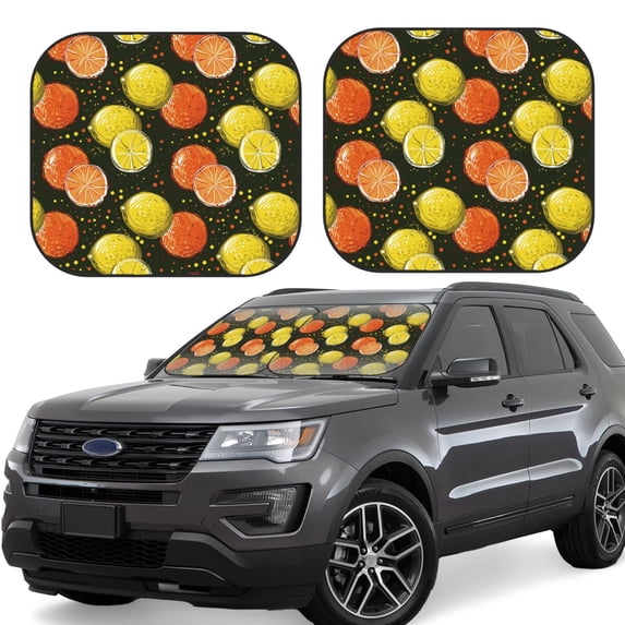 Goofa Orange Lemon Pattern 2 Piece Car Windshield Sun Shade Foldable | Front Windshield Shade for Sun, Heat and UV Rays | Sunshade for Car Front Window-Small