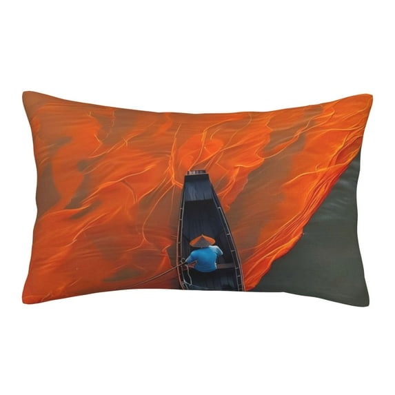 Goofa Orange Net Fishing Boat Pattern Pillow Case – Plush & Soft Cushion Cover, Hypoallergenic Throw Pillow Case for Comfortable Sleep with Envelope Closure-20"x30"