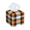 thumbnail image 1 of Goofa Orange Plaid Tissue Box Cover PVC Leather Tissue Holder Square Facial Tissue Case Facial Paper Organizer Dispenser for Bathroom, Vanity Countertop, 1 of 8
