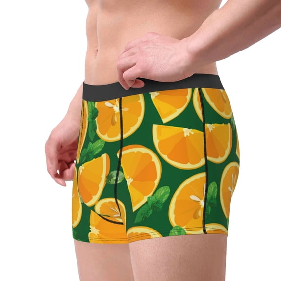 Goofa Orange Printed Men's Boxer Briefs Underwear, Moisture-Wicking Underwear, Trunk,Soft and Breathable Cotton Underwear-Large