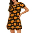 thumbnail image 1 of Goofa Orange Pumpkin And Autumn Maple Print Women’s Cotton Nightdress – Short-Sleeved Sleep Dress, Casual Loose-Fit Lounge Wear, Comfortable and Stylish Sleepwear for Women, 1 of 6