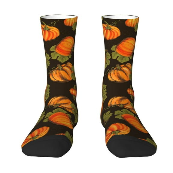 Goofa Orange Pumpkin Printed Men's Crew Socks, Soft Durable Breathable Moisture-Wicking with Odor Control Cotton socks